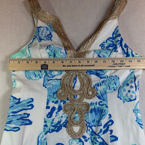 Lilly Pulitzer White Mini Dress with Blue and Teal Shell Print - Picture 4 of 8